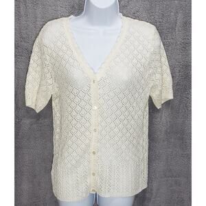 Southern Lady Cream Crochet Knit Top M – Button Front Scalloped Vintage USA